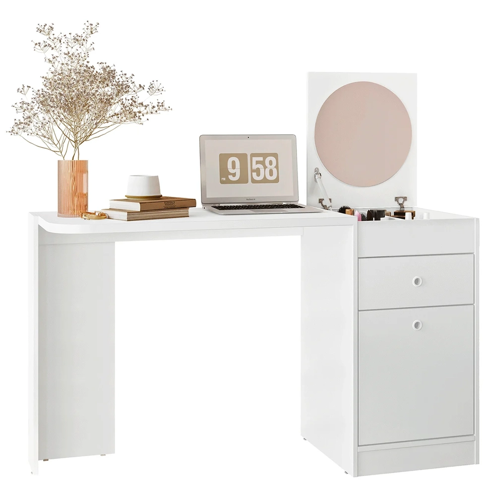 Penteadeira Escrivaninha com Espelho 129cm Mandi A02 Branco - Mpozenato