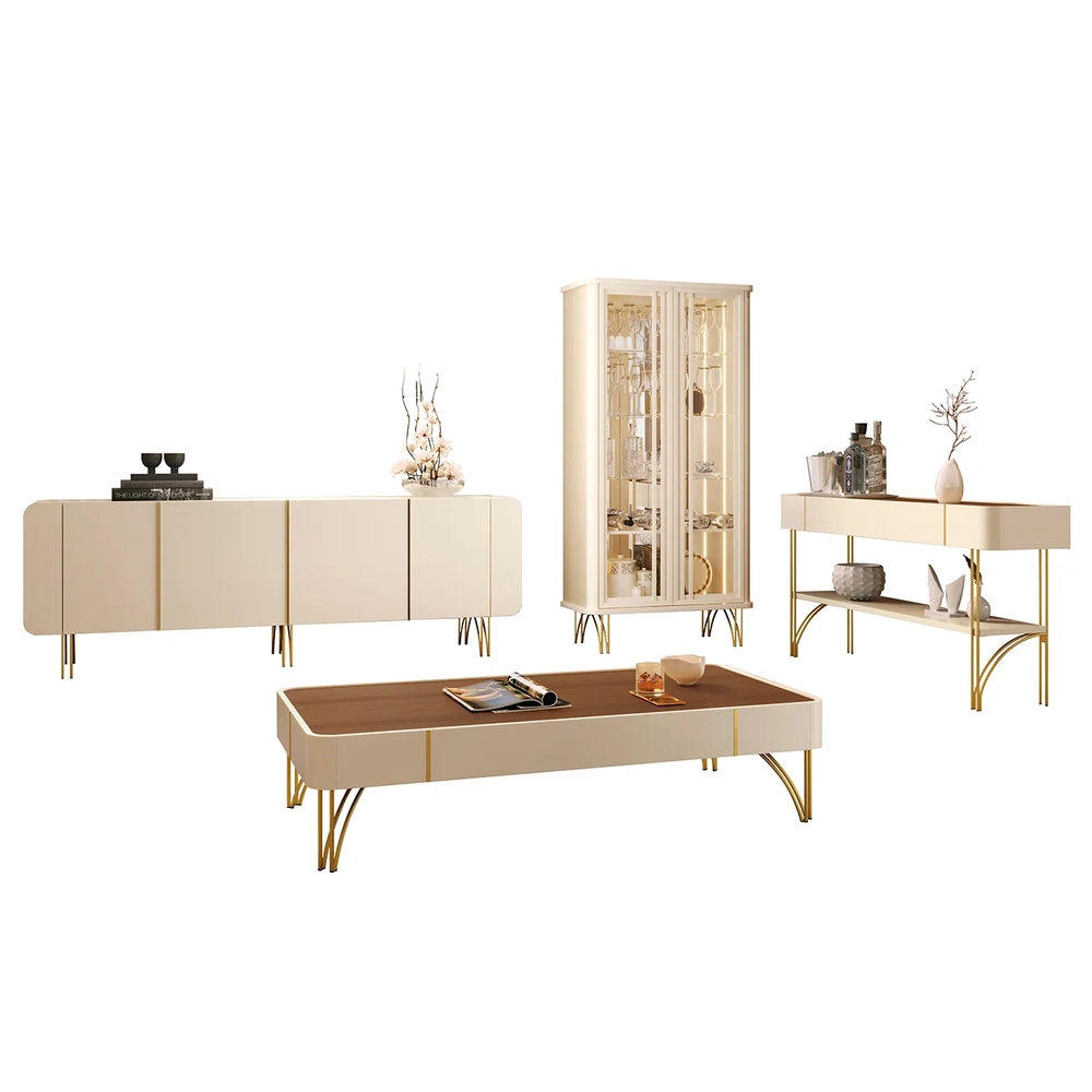 Buffet Aparador Cristaleira e Mesa de Centro Agnes Off/Castanho H01 - Mpozenato