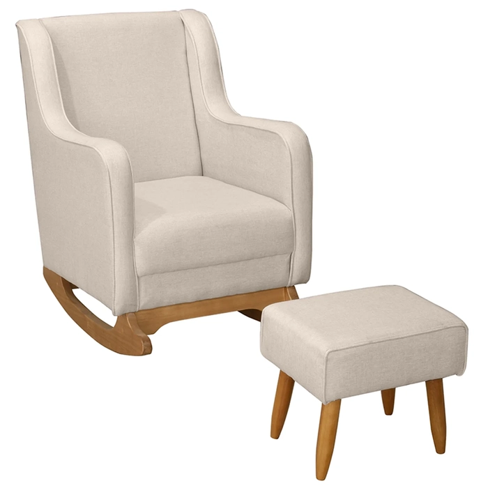 Poltrona Amamentação Base Balanço e Puff Vick Linho Bege F03 - Mpozenato