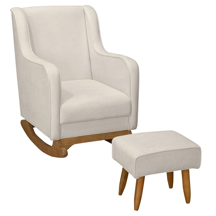 Poltrona Amamentação Base Balanço e Puff Vick Bouclê Off F03 - Mpozenato