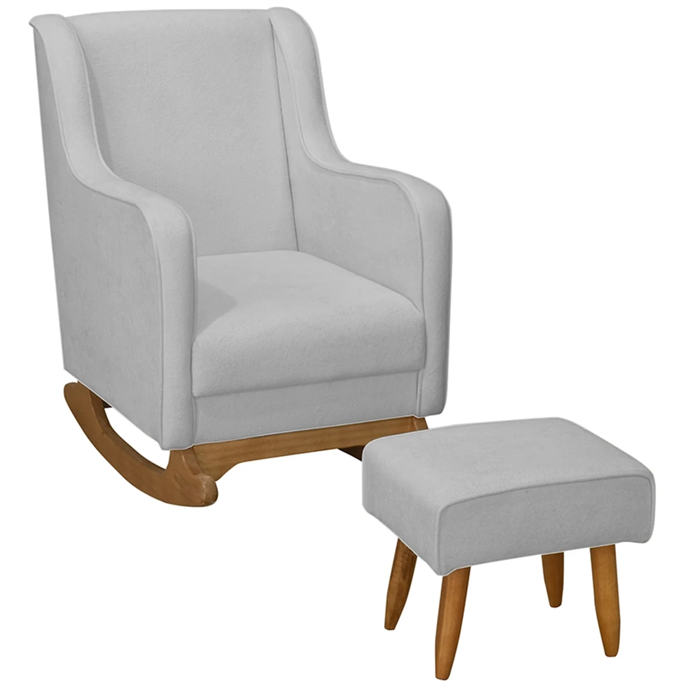 Poltrona Amamentação Base Balanço e Puff Vick Bouclê Cinza F03 - Mpozenato