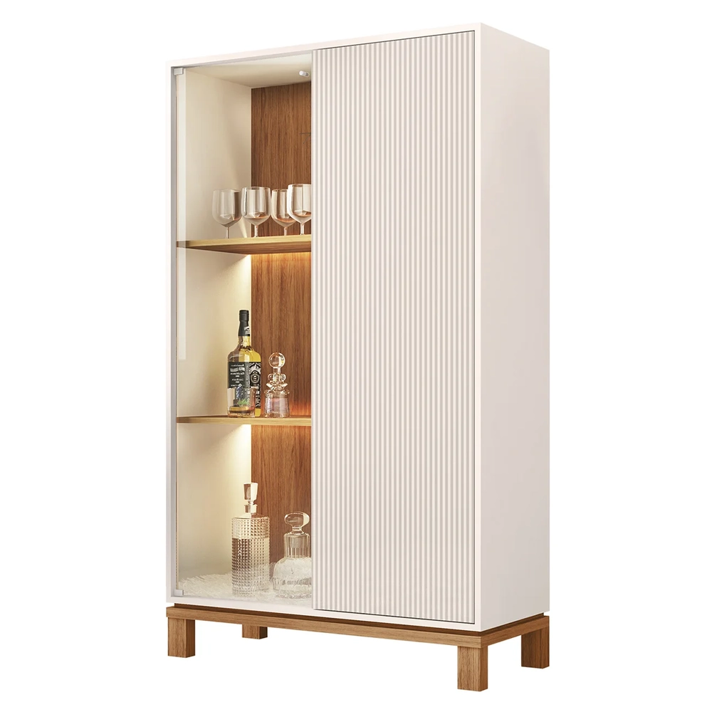 Cristaleira Porta de Vidro Com LED 90cm Lucca Off/Freijó C01 - Mpozenato