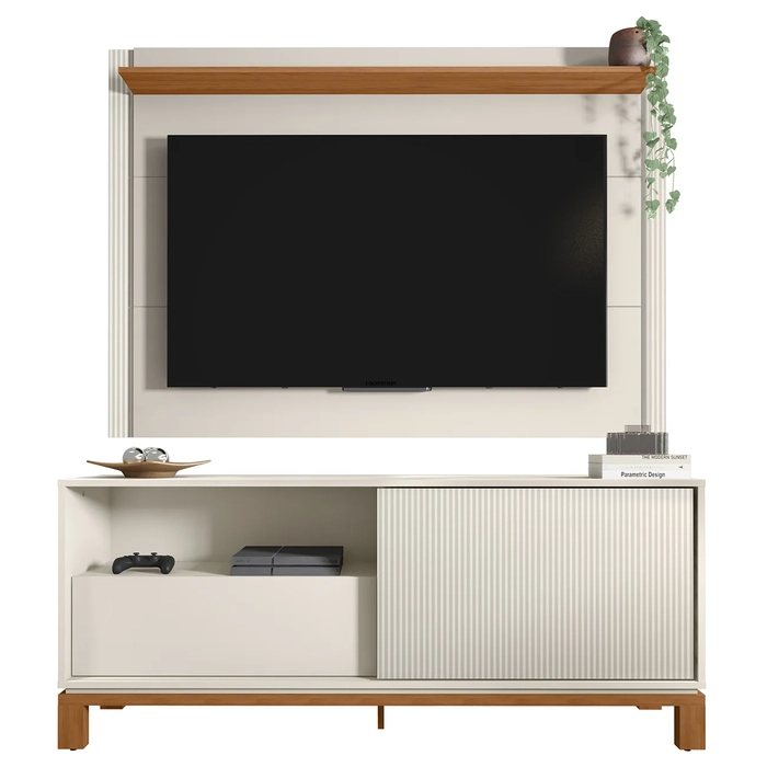 Painel Para TV 55 Pol e Rack Bancada 150cm Lucca Off/Freijó C01 - Mpozenato
