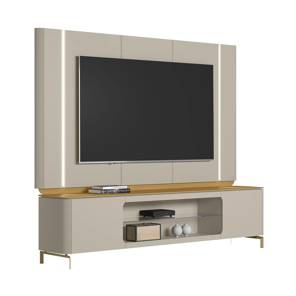 Painel TV 75 Pol e Rack Bancada 239cm Martan Tauari/Off Flex L06 - Mpozenato