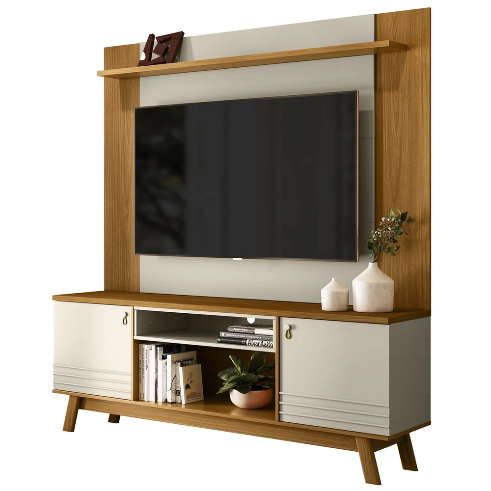 Painel TV 55 Pol Lana e Rack 180cm Color Nature/Off Flex L06 - Mpozenato