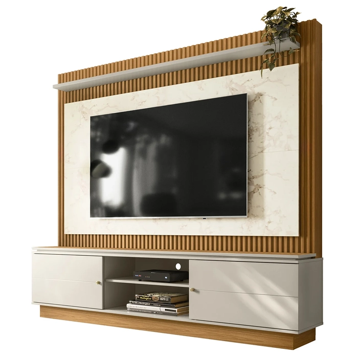 Estante Painel Para TV 75 Pol 215cm Guape Nature/Off L06 - Mpozenato