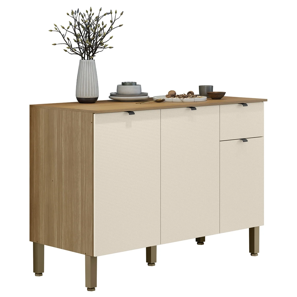 Balcão de Cozinha Com Tampo 120cm Laura Plus Soft/Freijó Z06 - Mpozenato