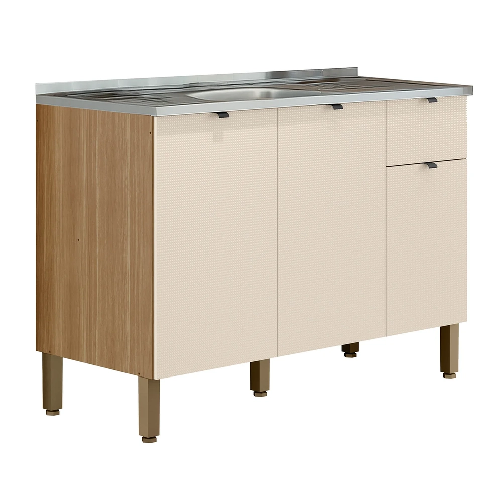 Balcão de Cozinha Com Pia 120cm Laura Plus Soft/Freijó Z06 - Mpozenato