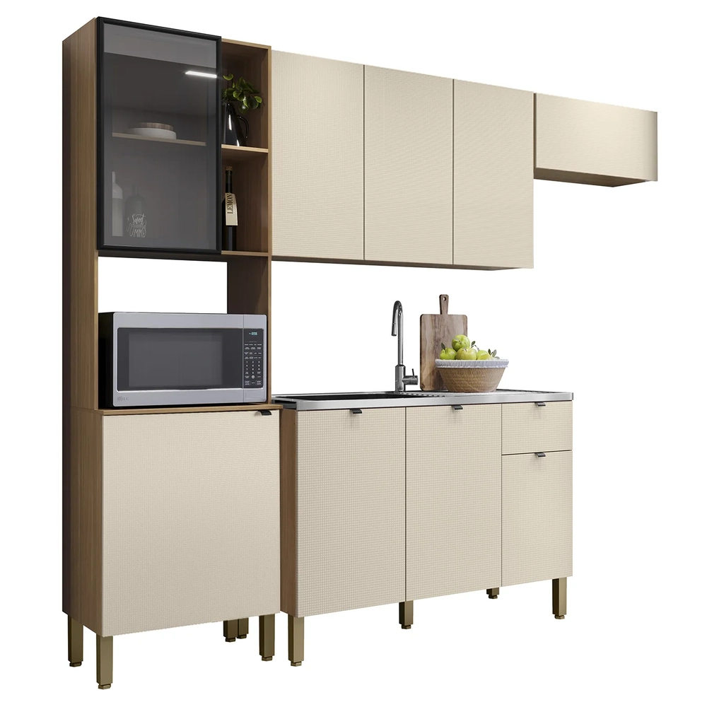 Cozinha Compacta Balcão Com Pia 120cm Laura Plus Soft/Freijó Z06 - Mpozenato