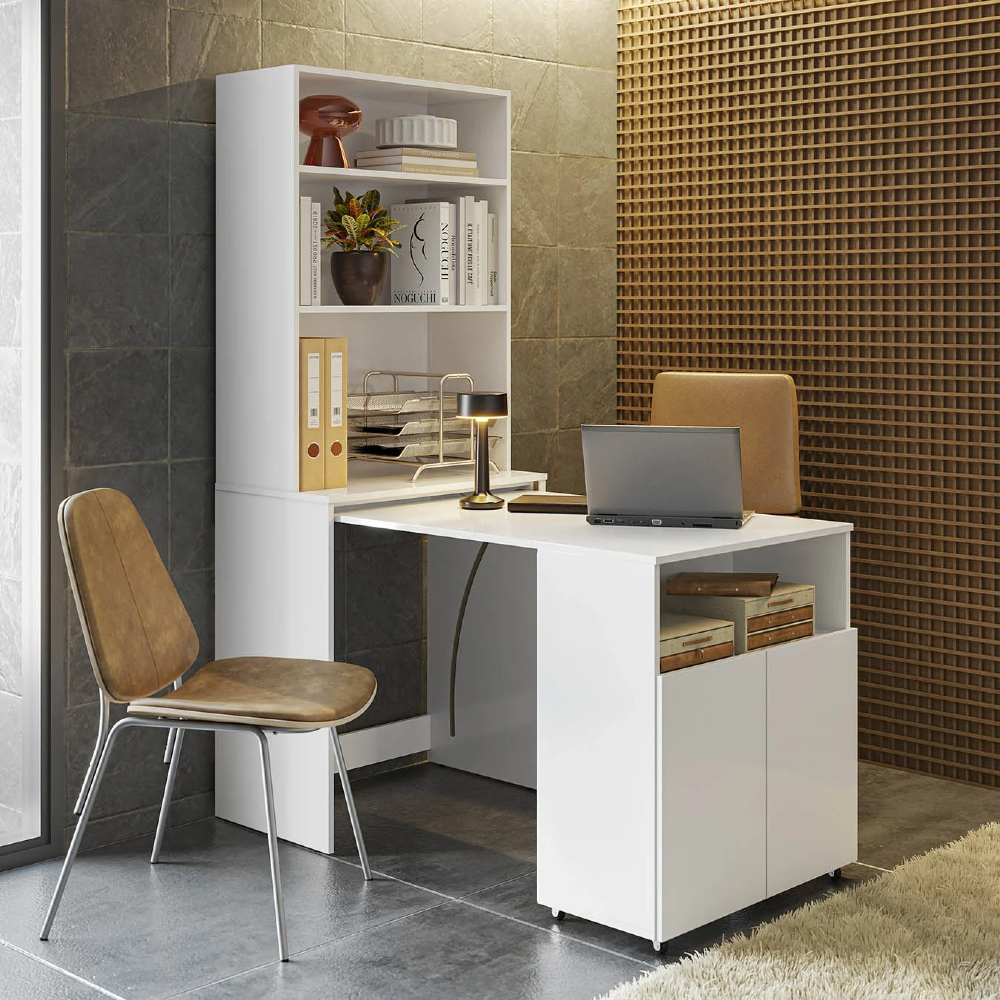 Estante Escrivaninha Para Escritório Home Office Salt Branco Z06 - Mpozenato