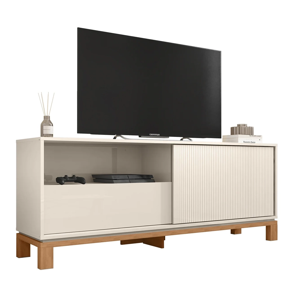 Rack Bancada Para TV 55 Pol 150cm Lucca Off White/Freijó C01 - Mpozenato
