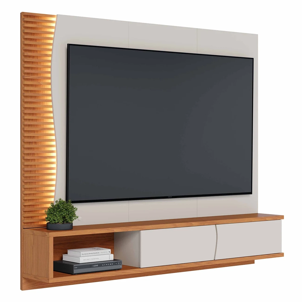Painel TV 65 Pol e Bancada Suspensa Sintra Off White/Freijó C05 - Mpozenato
