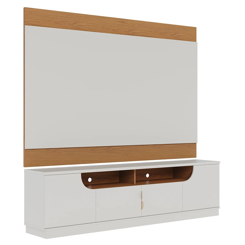 Painel TV 75 Pol Chile e Rack Brescia Off White/Freijó C05  - Mpozenato