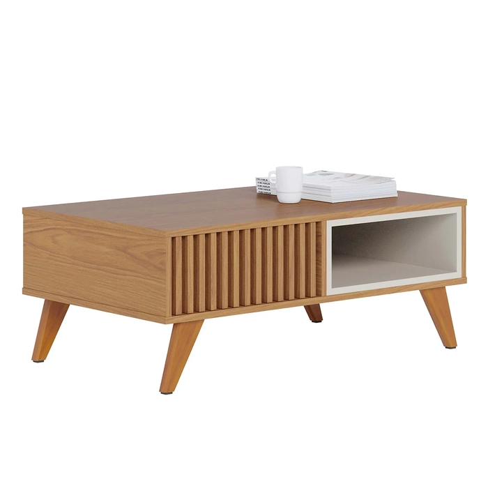 Mesa de Centro Para Sala Ripada Leo Freijó/Off White Matte C05 - Mpozenato