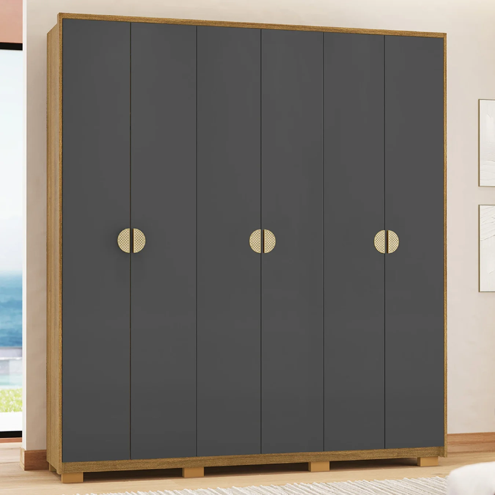 Guarda Roupa Casal 203cm Com 6 Portas Noronha Nature/Alasca - Vila Rica