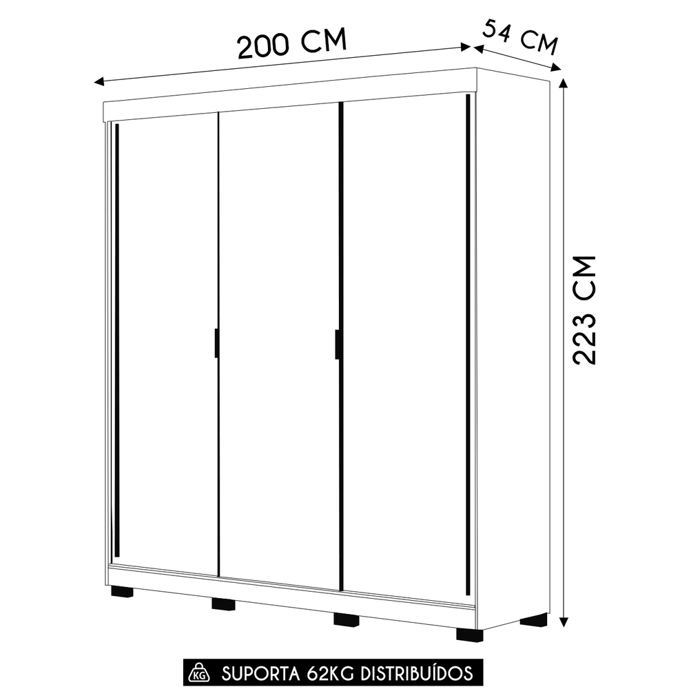 Guarda Roupa Casal 200cm 3 Portas Porto Flex Nature/Alasca - Vila Rica