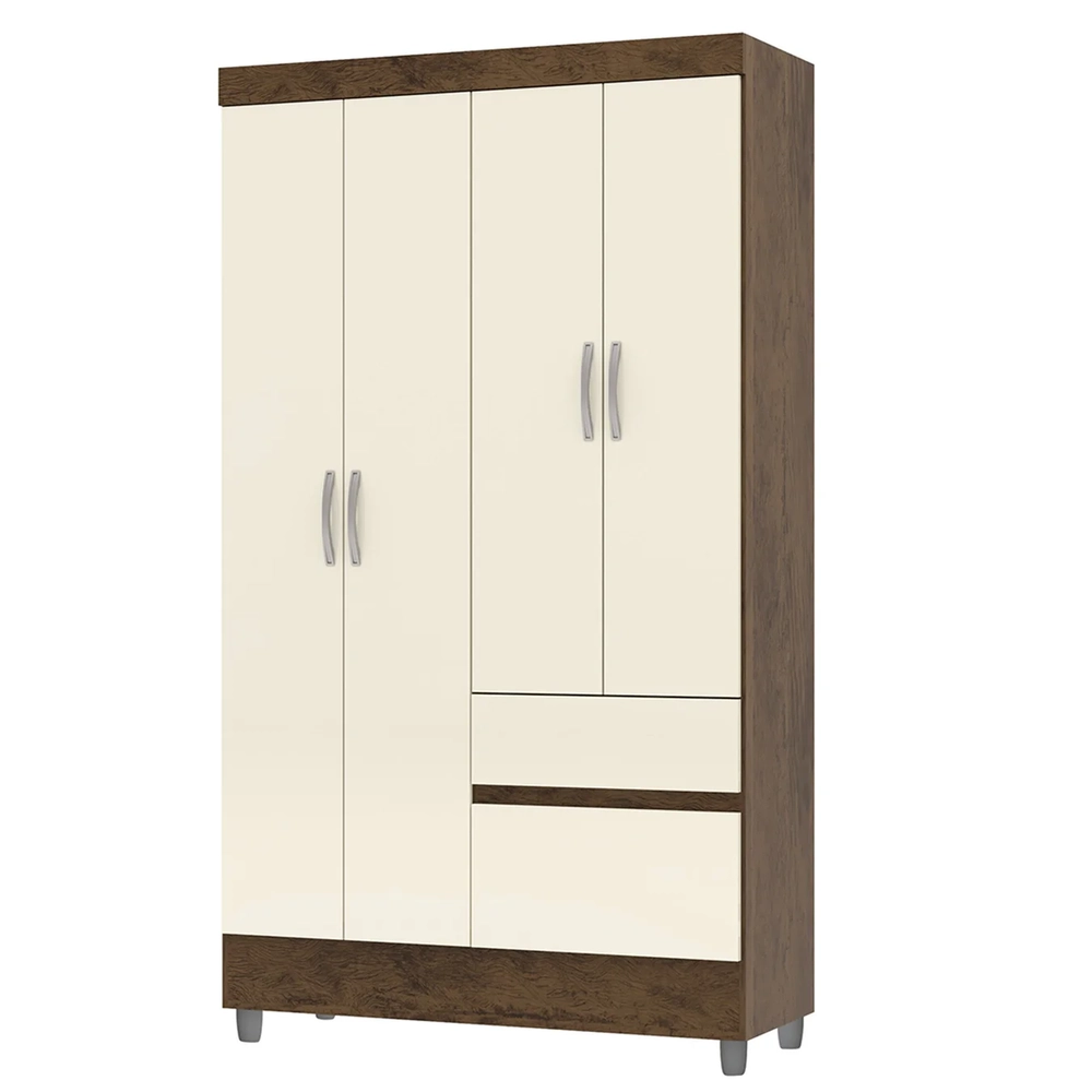 Guarda Roupa Solteiro 103cm Com 4 Portas Ideal Imbuia/Champanhe - Vila Rica