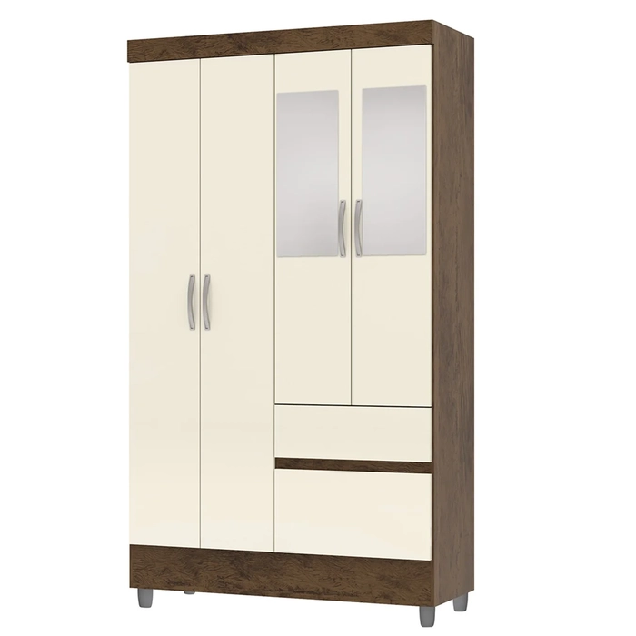 Guarda Roupa Solteiro 103cm Com Espelho Ideal Imbuia/Champanhe - Vila Rica