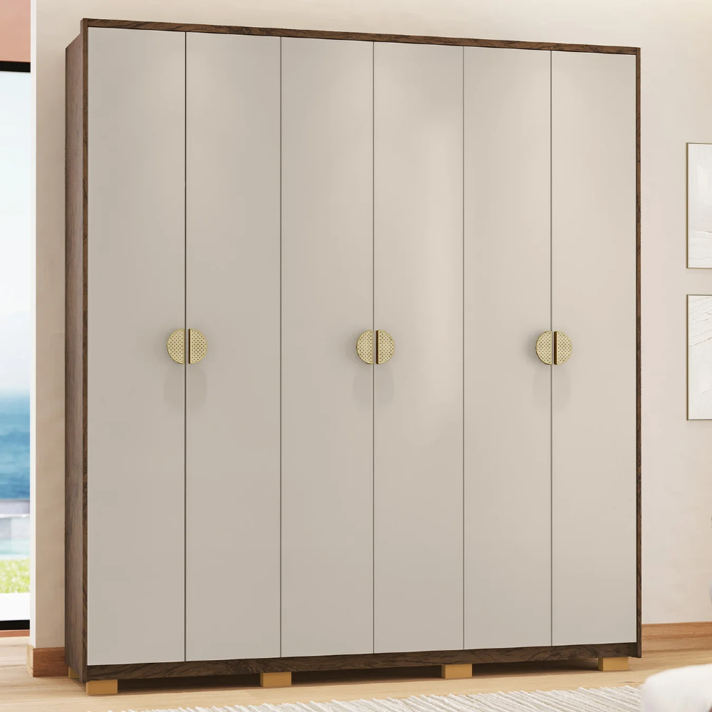 Guarda Roupa Casal 203cm Com 6 Portas Leo Imbuia/Fendi V02 - Mpozenato