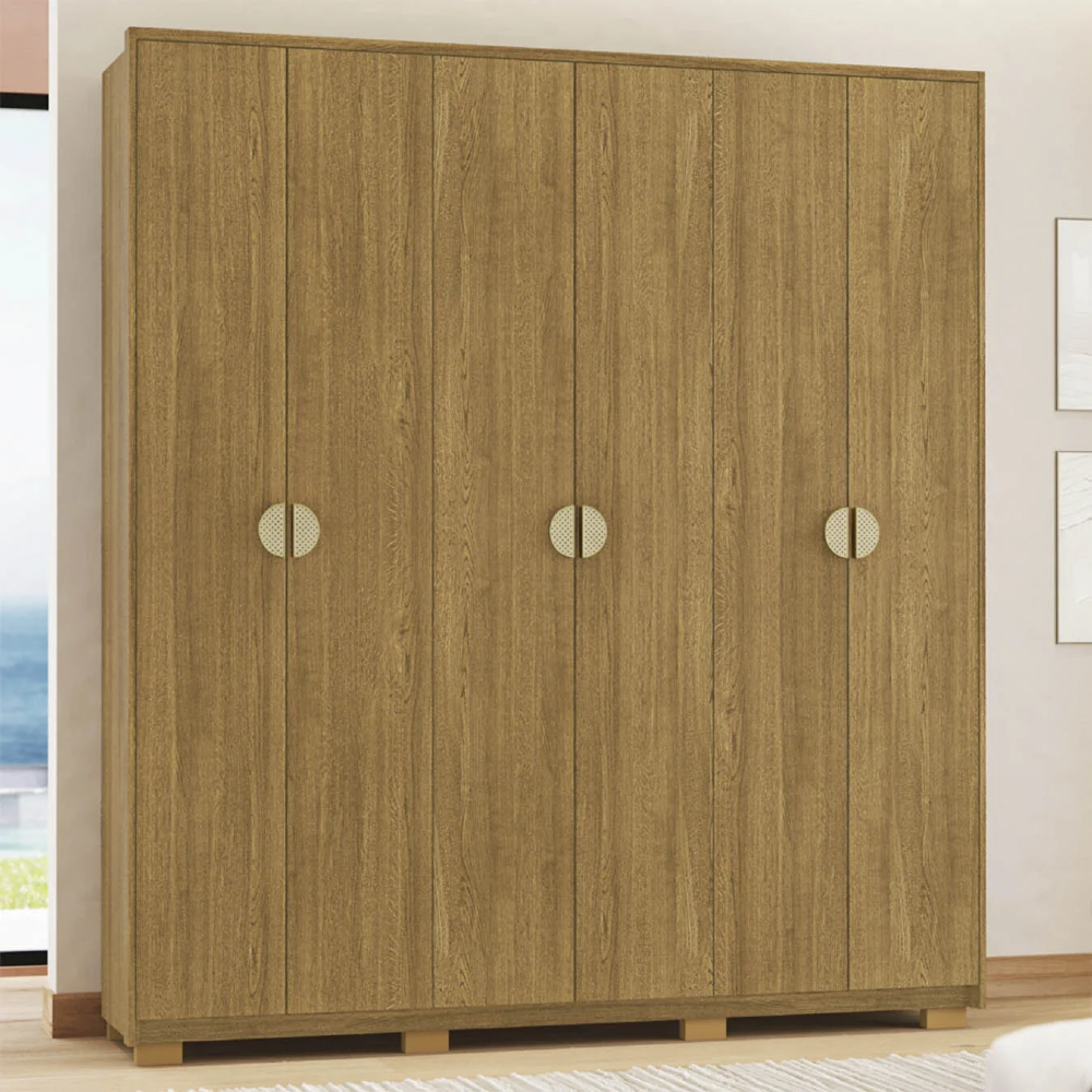 Guarda Roupa Casal 203cm Com 6 Portas Leo Nature V02 - Mpozenato