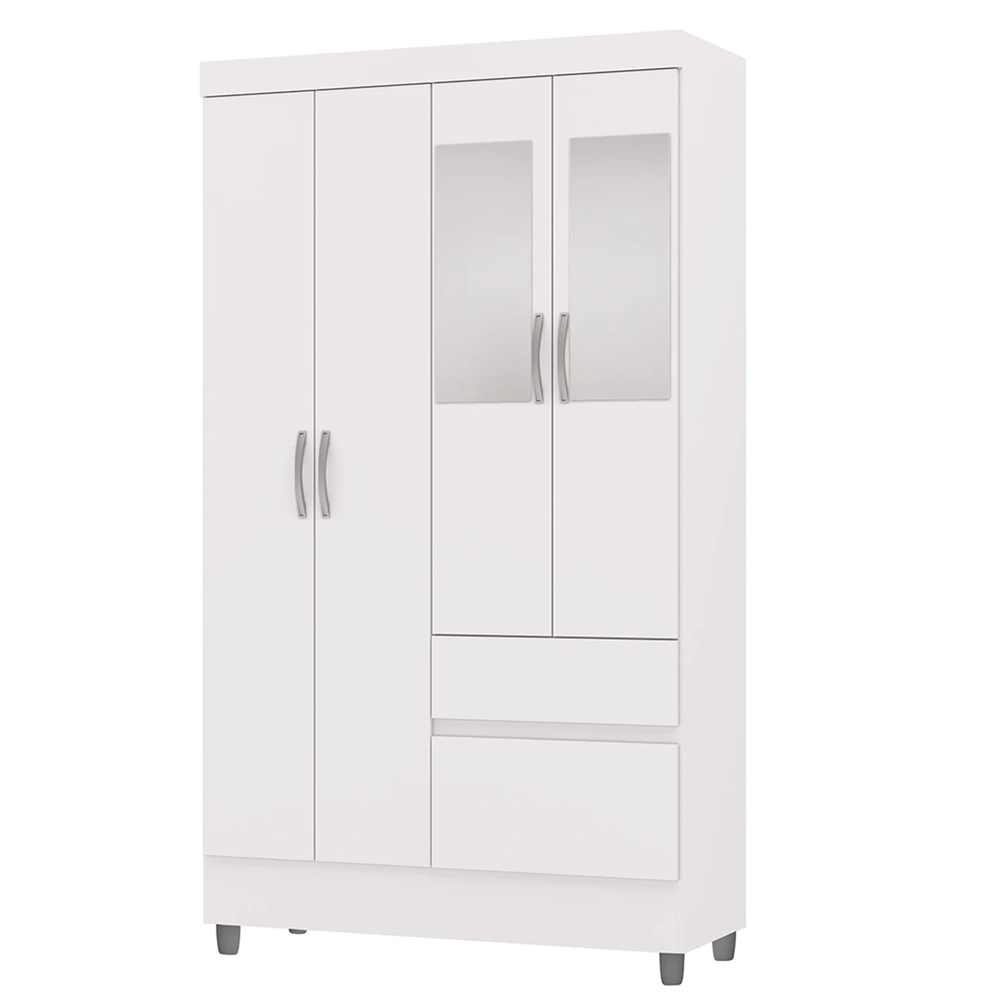 Guarda Roupa Solteiro 103cm Com Espelho Ideal Flex Branco - Vila Rica