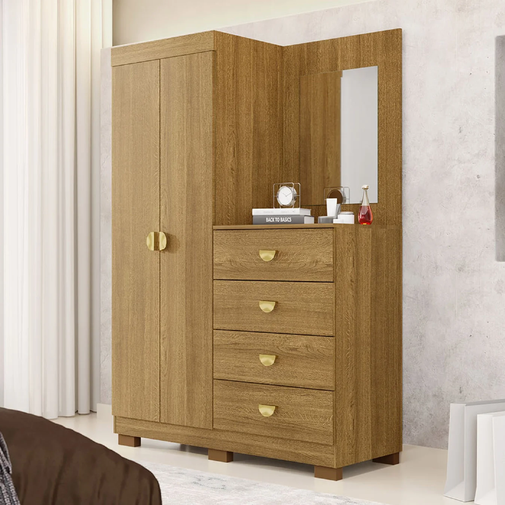 Guarda Roupa Cômoda Com Espelho 120cm Cristal Nature - Vila Rica