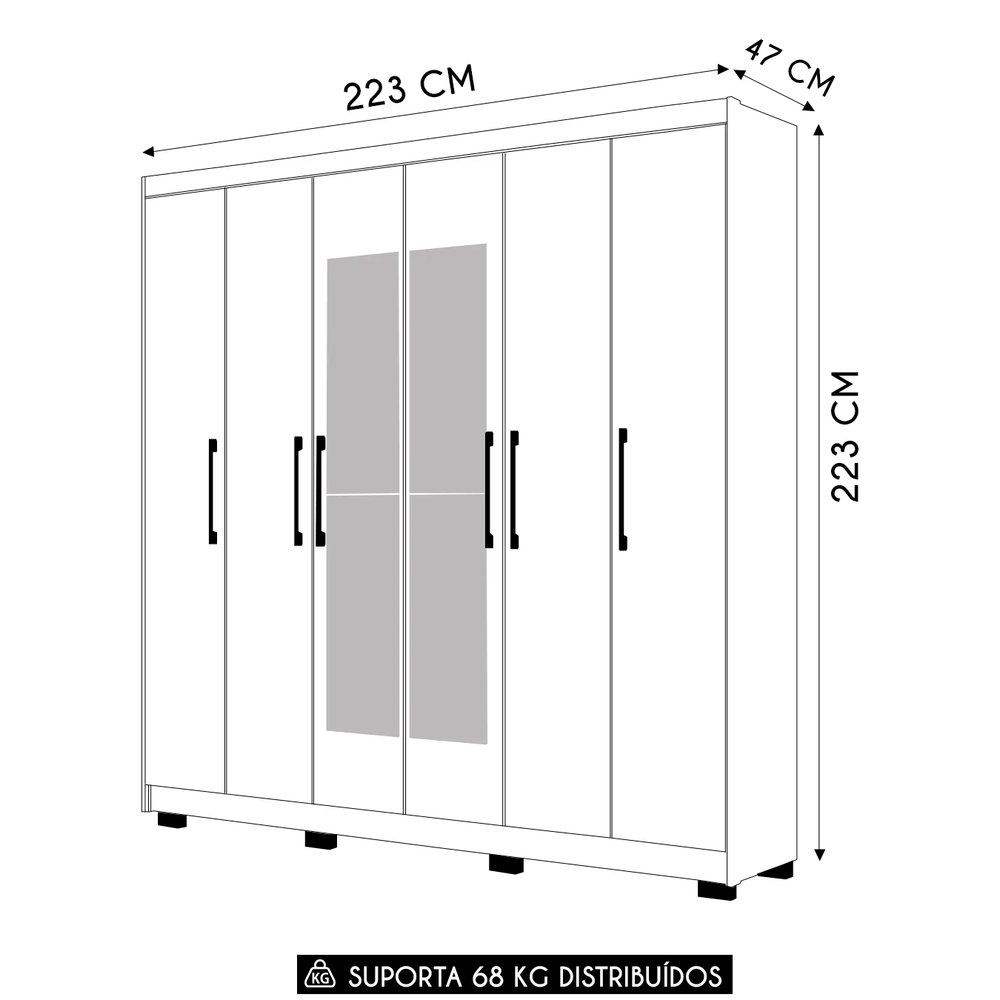 Guarda Roupa Casal 223cm Com Espelho Pernambuco Nature/Champanhe - Vila Rica