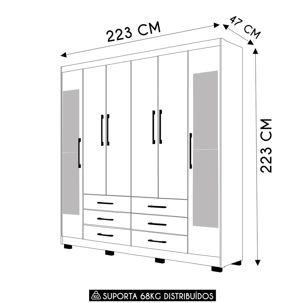 Guarda Roupa Casal 223cm Com Espelho Canadá Nature/Champanhe - Vila Rica