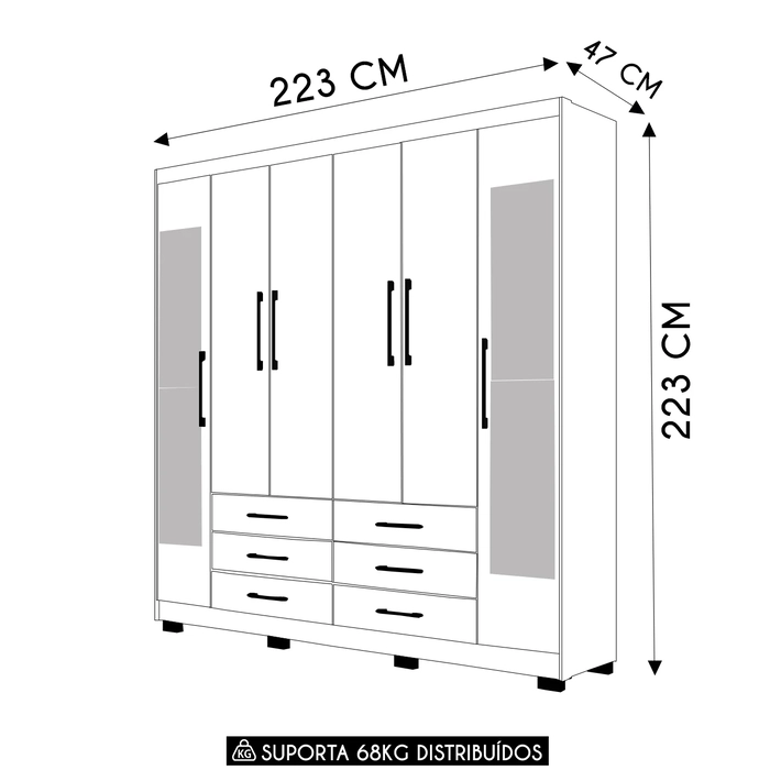 Guarda Roupa Casal 223cm Com Espelho Canadá Nature/Champanhe - Vila Rica
