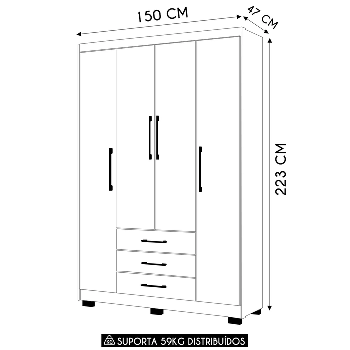 Guarda Roupa Solteiro 150cm 4 Portas Espanha Nature/Champanhe - Vila Rica