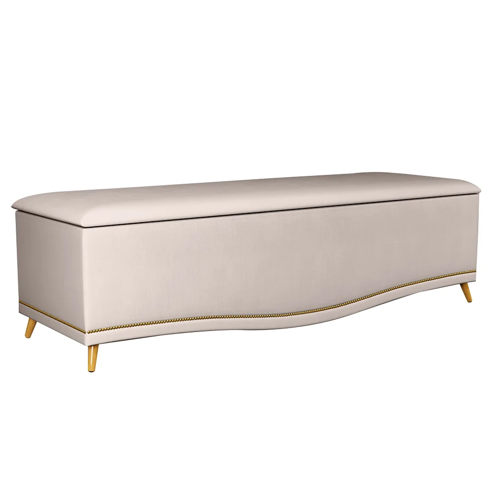 Calçadeira Baú Queen 160cm com Tachas Imperial Veludo J02 Bege - Mpozenato