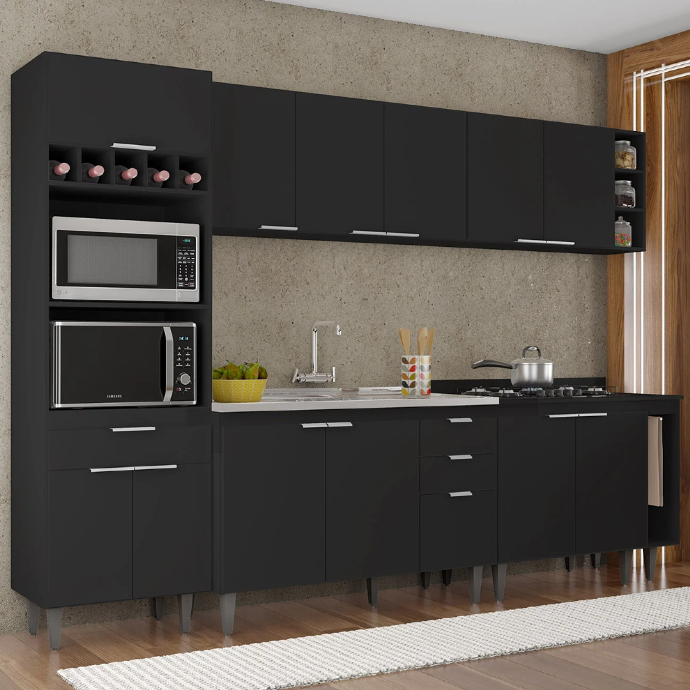 Armário de Cozinha CP07 Com Pia 120cm Pérola Z34 Preto - Mpozenato
