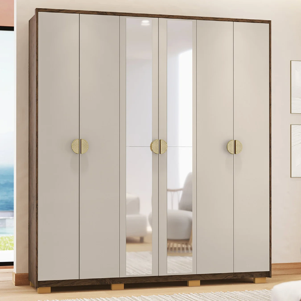 Guarda Roupa Casal 203cm Com Espelho Noronha Imbuia/Fendi - Vila Rica