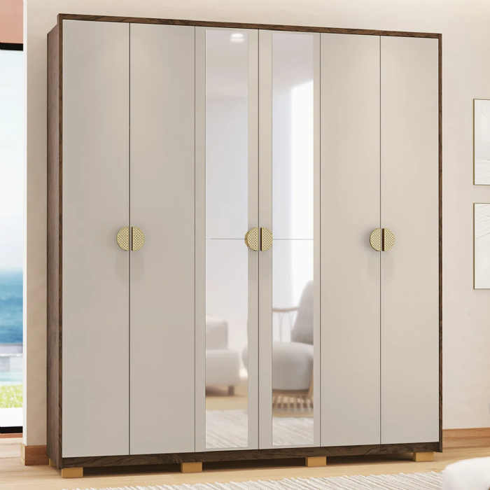 Guarda Roupa Casal 203cm Com Espelho Noronha Imbuia/Fendi - Vila Rica