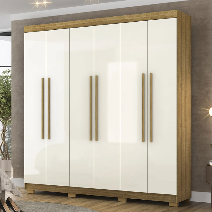 Guarda Roupa Casal 218cm 6 Portas Elegance Nature/Champanhe - Vila Rica