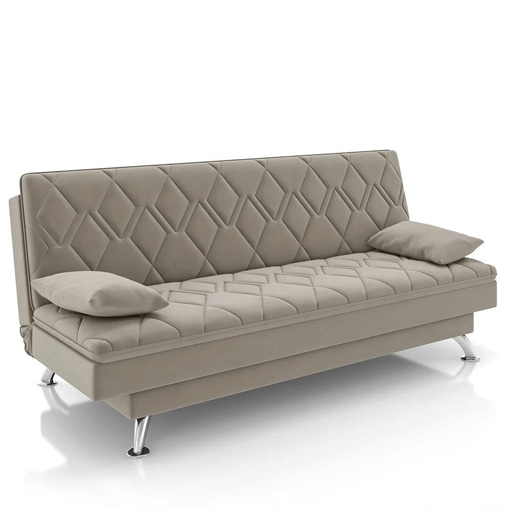 Sofá Cama para Sala de Estar Quarto 193cm Bela Z32 Suede Bege - Mpozenato