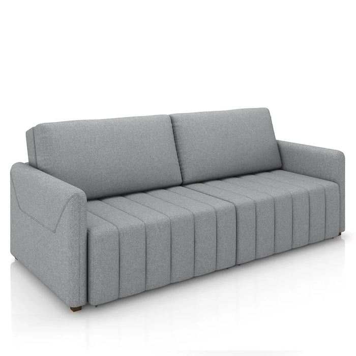 Sofá Cama Casal Retrátil 3 Lugares 220cm Atlas Z32 Linho Cinza - Mpozenato