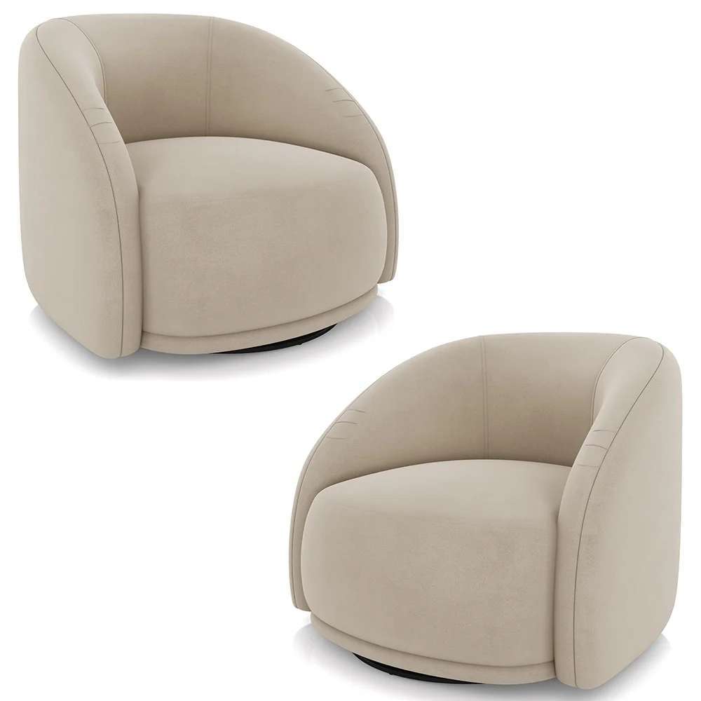 Poltrona Decorativa Orgânica Giratória Kit 2 Lya Z32 Suede Bege - Mpozenato