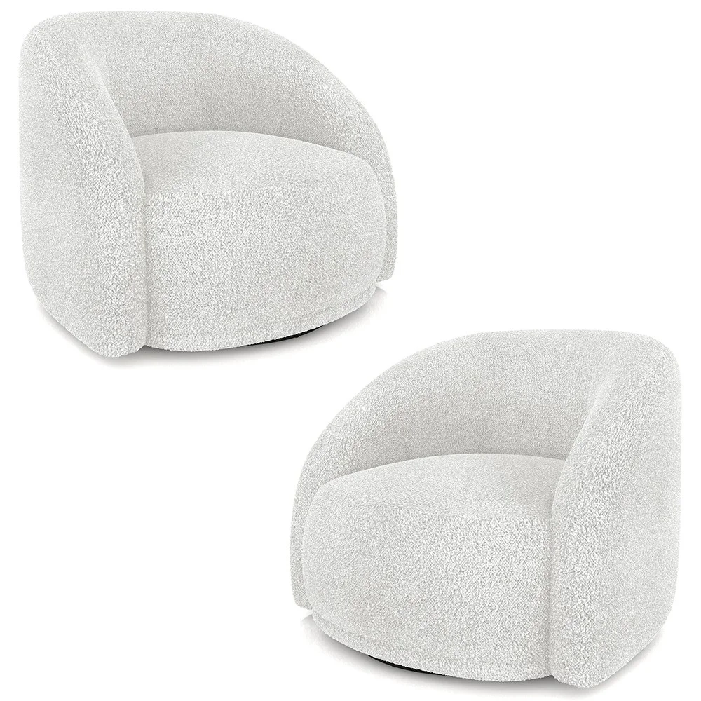 Poltrona Decorativa Orgânica Giratória Kit 2 Lya Z32 Boucle Branco - Mpozenato