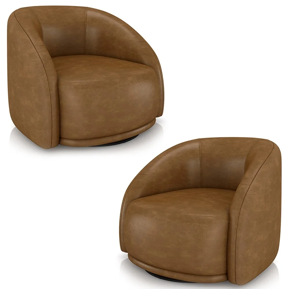 Poltrona Decorativa Orgânica Giratória Kit 2 Lya Z32 Sintético Marrom - Mpozenato