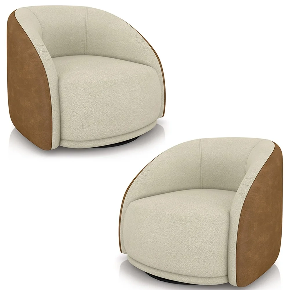 Poltrona Decorativa Giratória Kit 2 Lya Z32 Boucle Bege/Sintético Marrom - Mpozenato