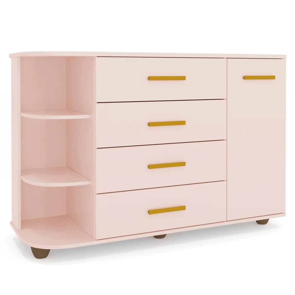 Cômoda Infantil com Cantoneira e 4 Gavetas 100% MDF New Lorena Rosê - Phoenix