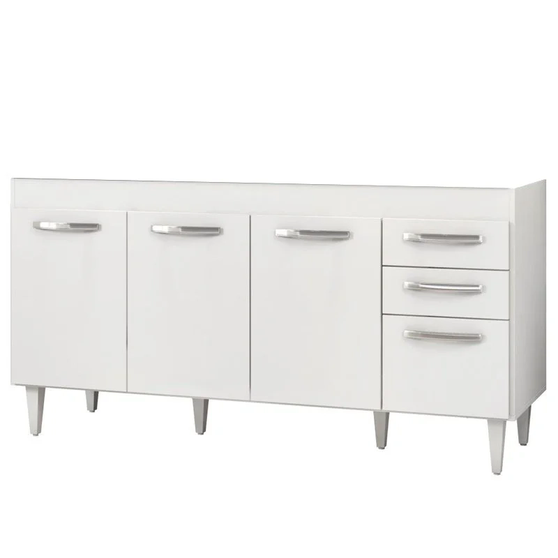 Balcão Gabinete Áustria 160cm sem Tampo 4 Portas 2 Gavetas Branco - Lumil Móveis