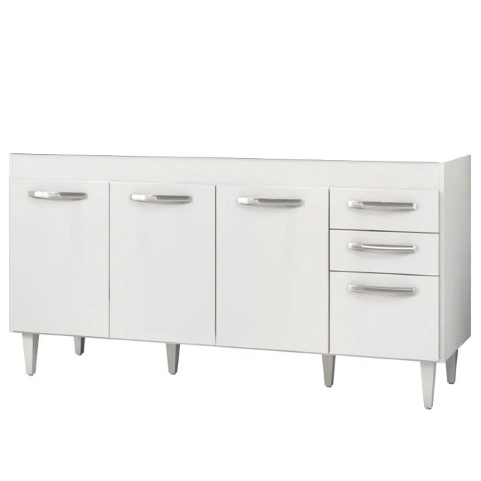 Balcão Gabinete Áustria 160cm sem Tampo 4 Portas 2 Gavetas Branco - Lumil Móveis