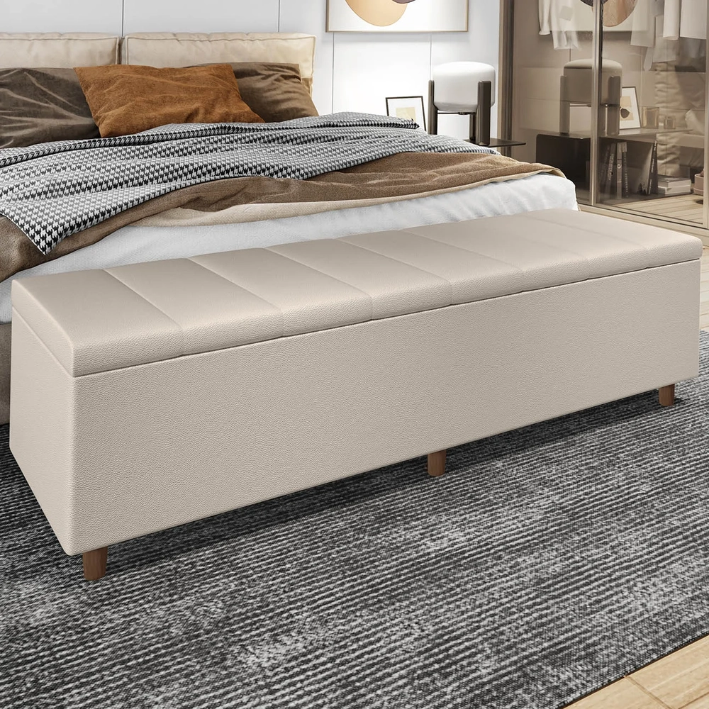 Recamier Baú Estofado Casal 140cm Horus Sintético Bege Z04 - Mpozenato