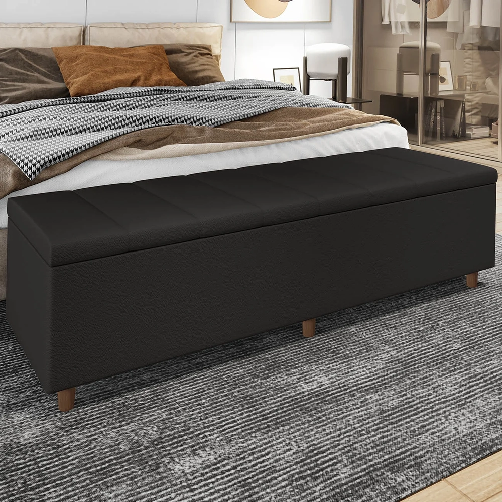 Recamier Baú Estofado Casal 140cm Horus Sintético Marrom Z04 - Mpozenato 