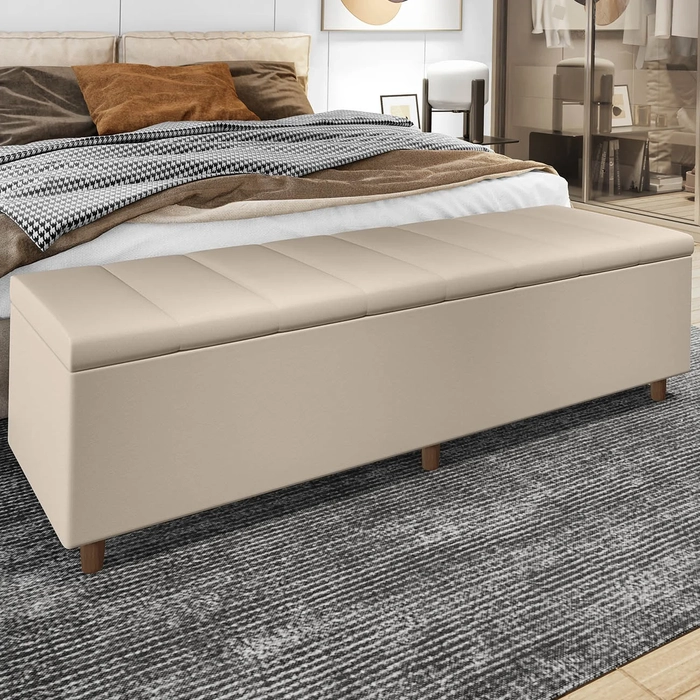 Recamier Baú Estofado Queen 160cm Horus Veludo Bege Z04 - Mpozenato