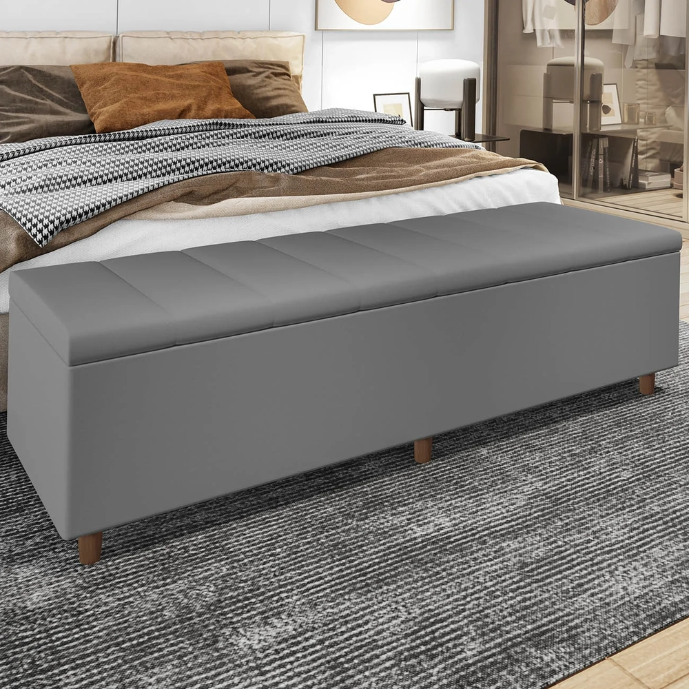 Recamier Baú Estofado Queen 160cm Horus Veludo Cinza Z04 - Mpozenato