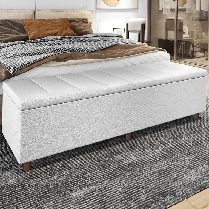 Recamier Baú Estofado Queen 160cm Horus Sintético Branco Z04 - Mpozenato 