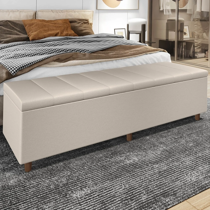 Recamier Baú Estofado King 193cm Horus Sintético Bege Z04 - Mpozenato